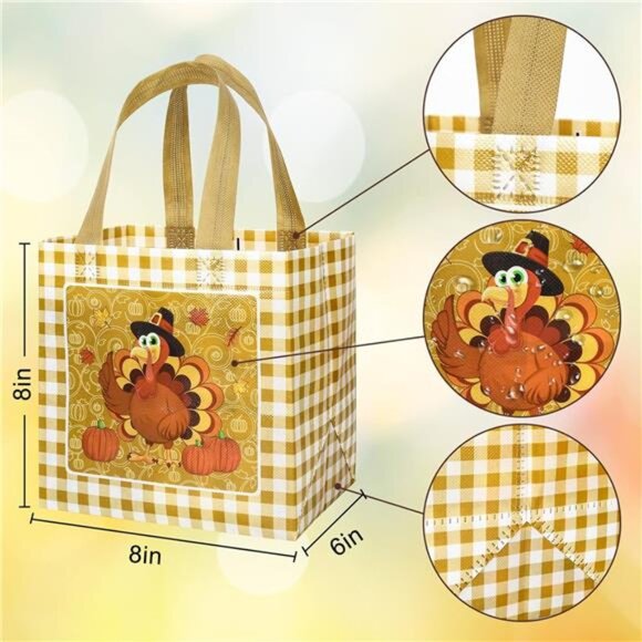 AnyDesign Fall Reusable Gift Bag Pumpkin Turkey Gnome Tote Bags‎ with Handles - Picture 2 of 8